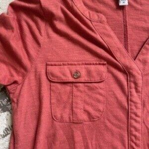 Sonoma Henley Shirt Terracotta Red Short Sleeve Tee V Neck Stretch Knit Top M